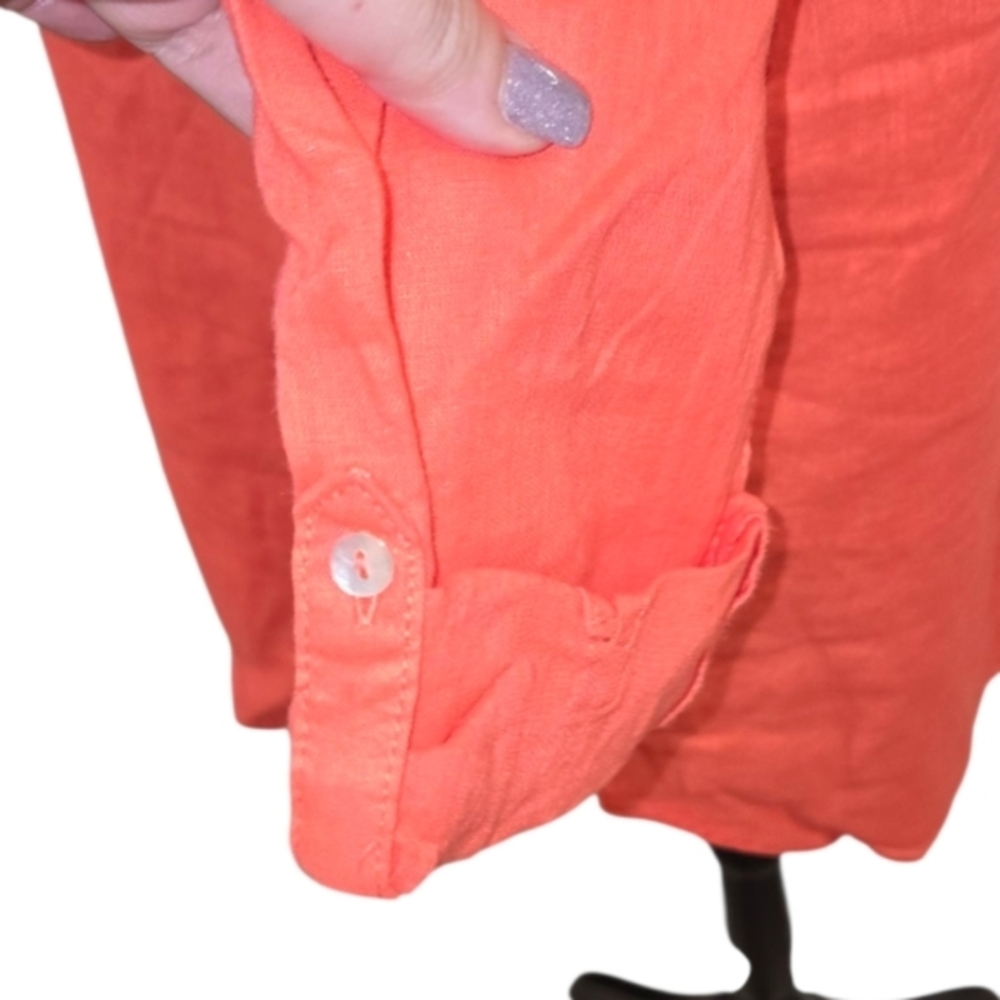 Sigrid Olsen 100% Linen Vibrant Coral Button-Down Shirt Tunic Size Large New - Picture 5 of 9